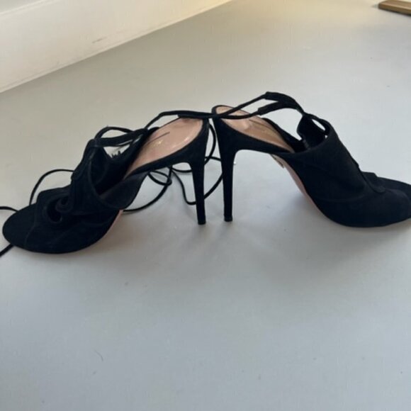 Aquazzura Black Suede Cut-out Tie Back Open-toe Stilettos Heels Pumps - Picture 4 of 10
